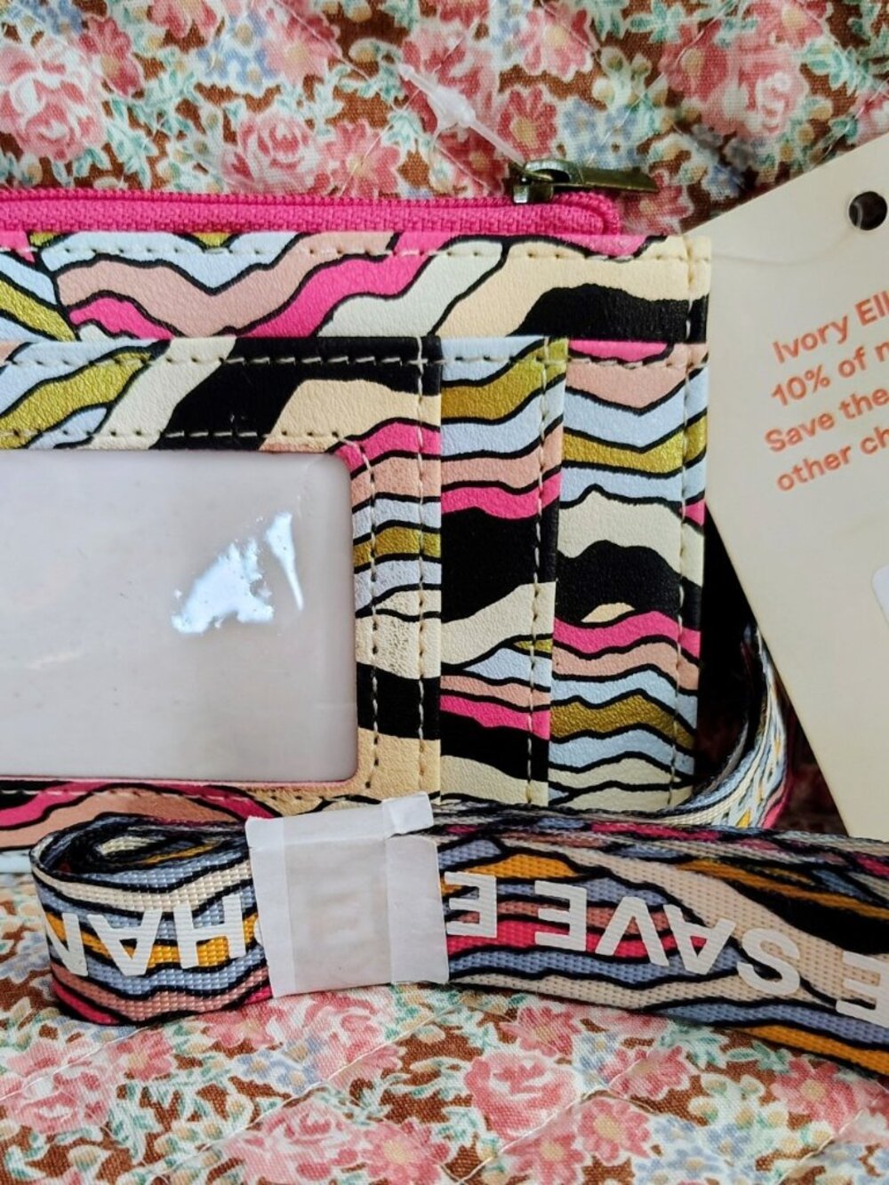 NWT Ivory Ella Multicolor Abstract ID Card Holder with Lanyard